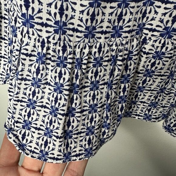 Tularosa x Revolve Ruffle Mini Dress Blue White Size S Surplice Long Sleeve - Picture 4 of 11